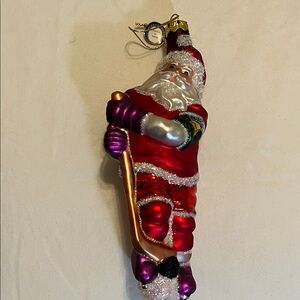 Glass Santa Hockey Ornament